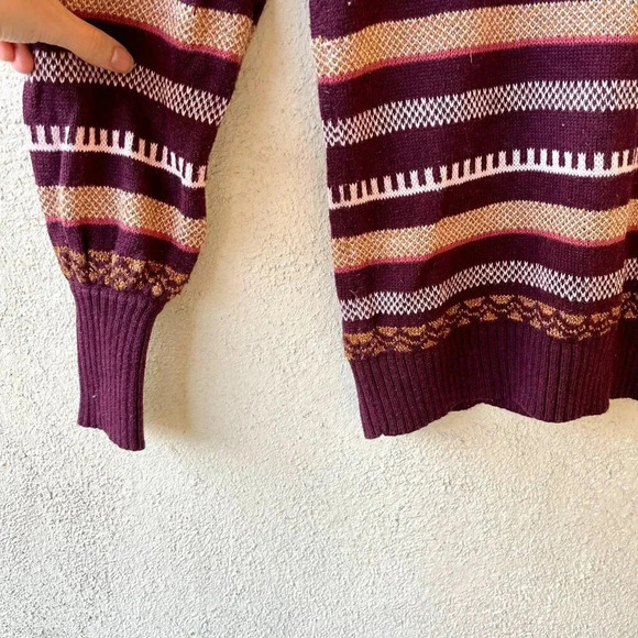 Loft Shimmer Stripe Pointelle Sweater Maroon Size Small - Picture 5 of 6